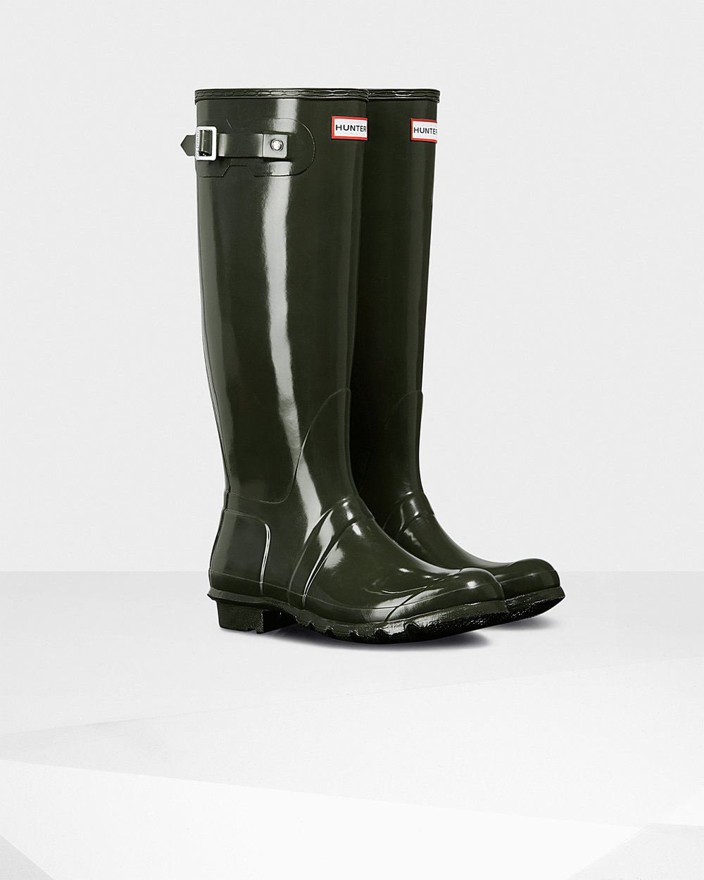 Hunter Original Gloss Tall Rain Boots - Shop Online Womens Dark Olive - RLQHIK736